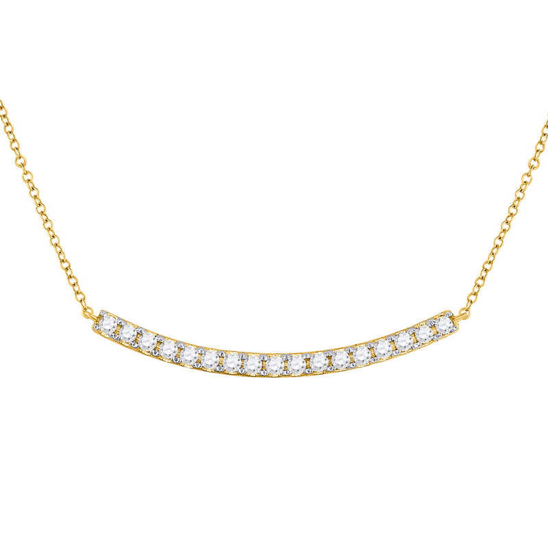 14kt Yellow Gold Womens Round Diamond Curved Bar Necklace 3/4 Cttw