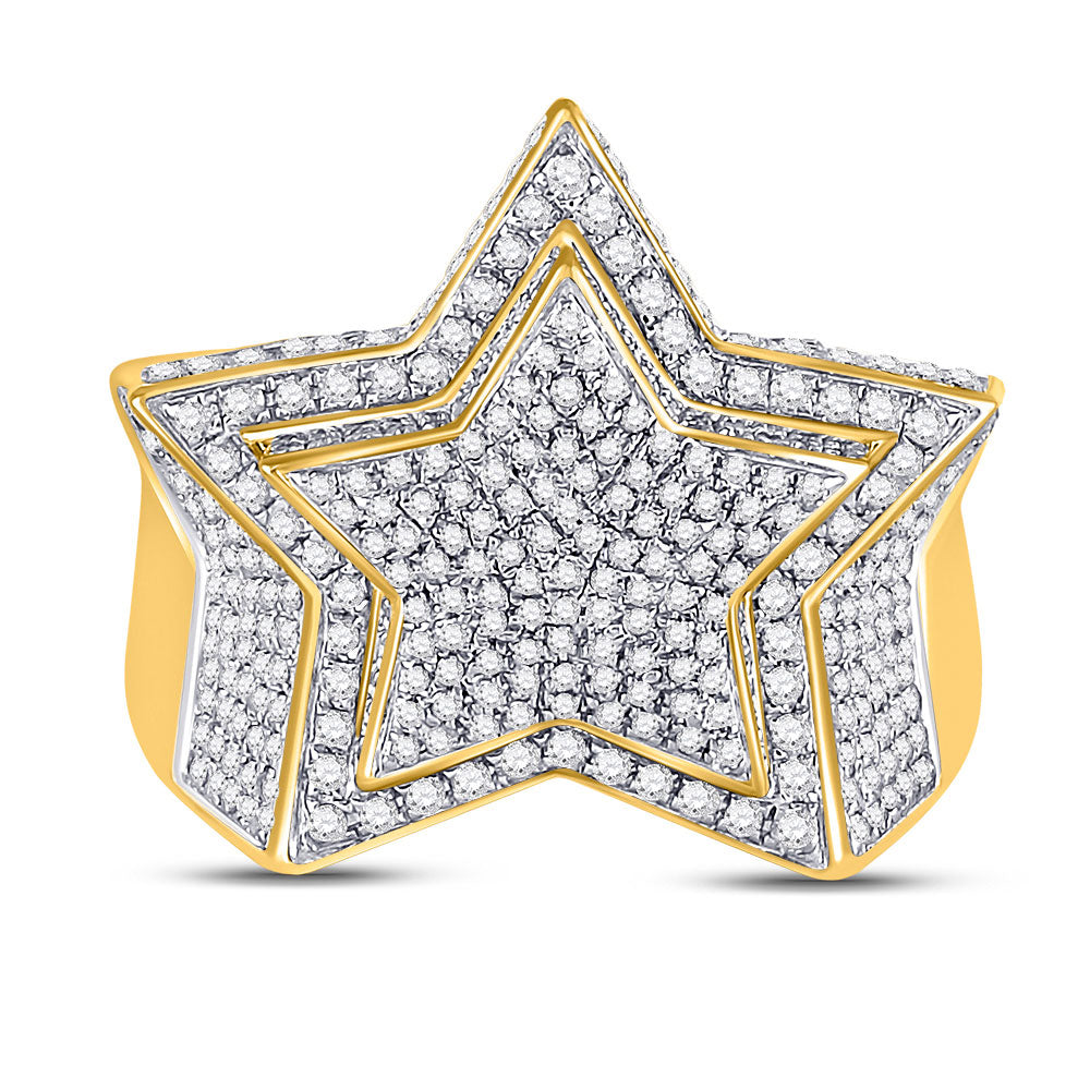 10kt Yellow Gold Mens Round Diamond Statement Cluster Star Ring 1-3/4 Cttw