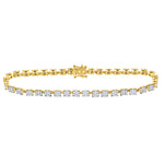 14kt Yellow Gold Womens Round Diamond Fashion Cluster Tennis Bracelet 1-7/8 Cttw