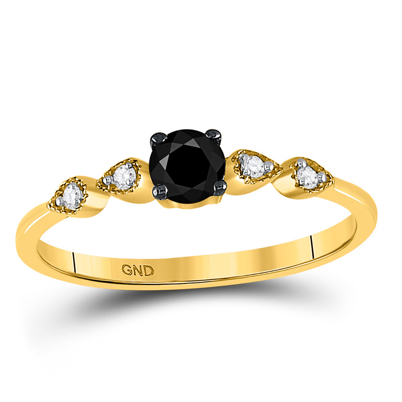 10kt Yellow Gold Round Black Color Enhanced Diamond Solitaire Bridal Wedding Ring 1/3 Cttw