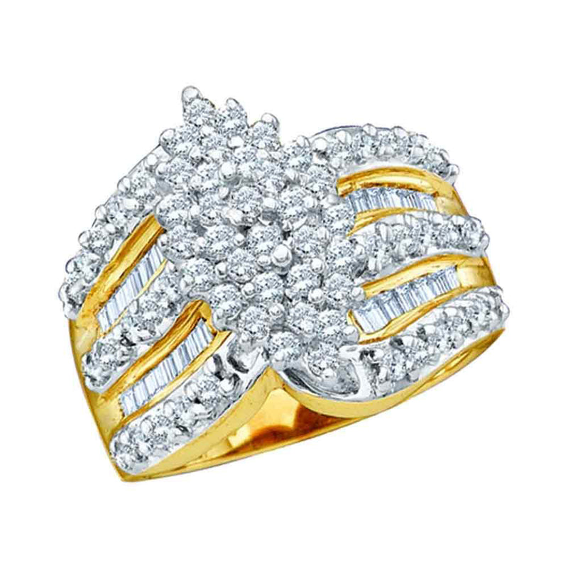 10kt Yellow Gold Womens Round Diamond Oval-shape Cluster Ring 1 Cttw