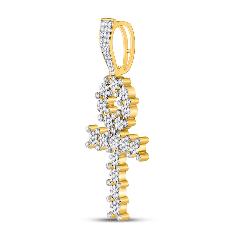 10kt Yellow Gold Mens Round Diamond Ankh Cross Charm Pendant 1 Cttw