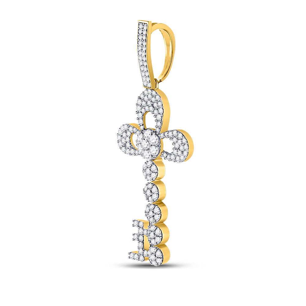 10kt Yellow Gold Mens Round Diamond Key Charm Pendant 1-1/4 Cttw