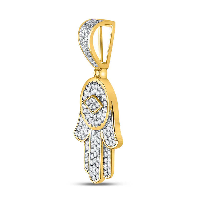 10kt Yellow Gold Mens Round Diamond Hamsa Charm Pendant 7/8 Cttw