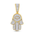 10kt Yellow Gold Mens Round Diamond Hamsa Charm Pendant 7/8 Cttw