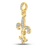 10kt Yellow Gold Mens Round Diamond Fleur-de-Lis Charm Pendant 1/6 Cttw