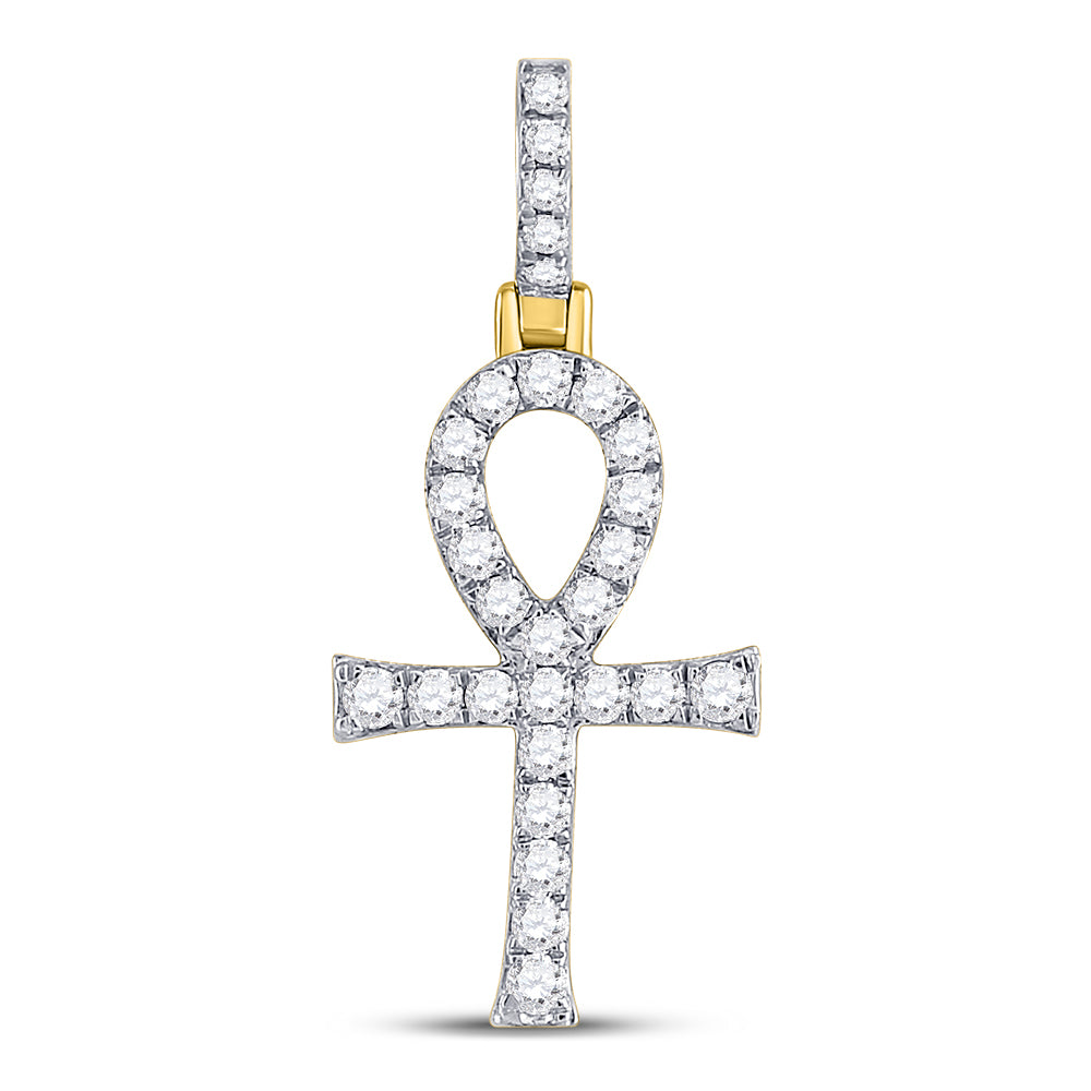 10kt Yellow Gold Mens Round Diamond Ankh Cross Charm Pendant 1/2 Cttw