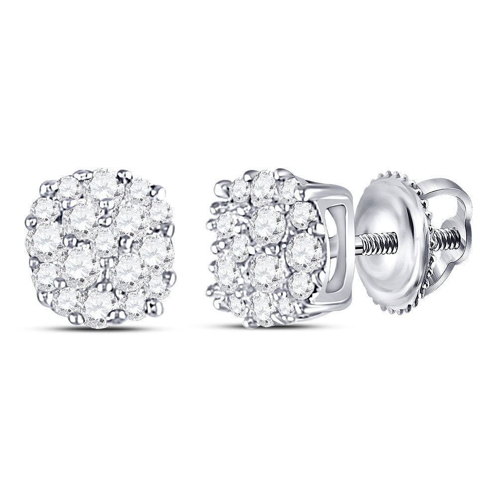 10kt White Gold Womens Round Diamond Fashion Cluster Earrings 1/5 Cttw