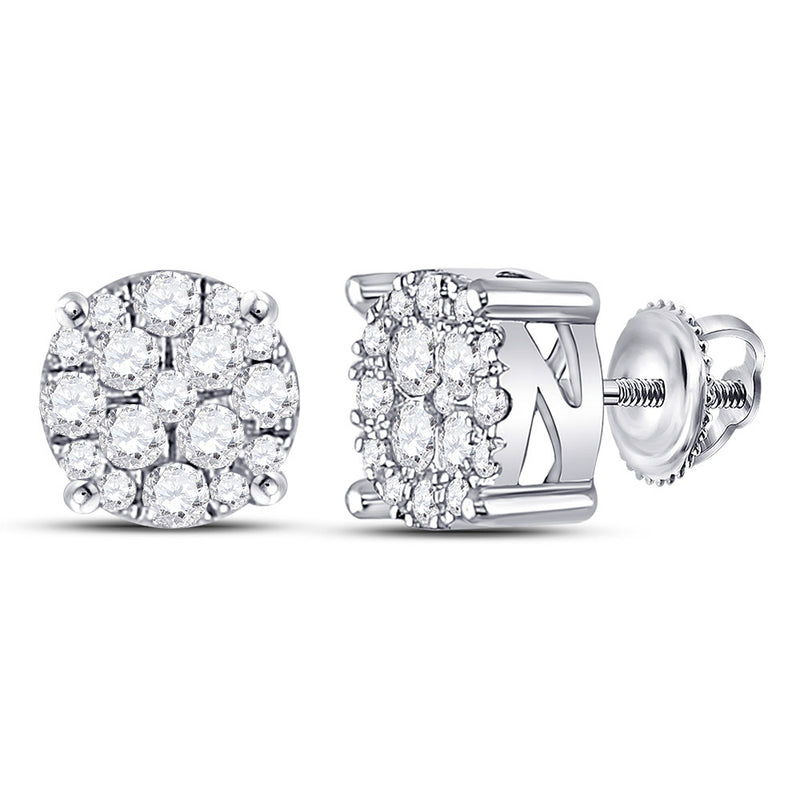 10kt White Gold Womens Round Diamond Fashion Cluster Earrings 1/4 Cttw