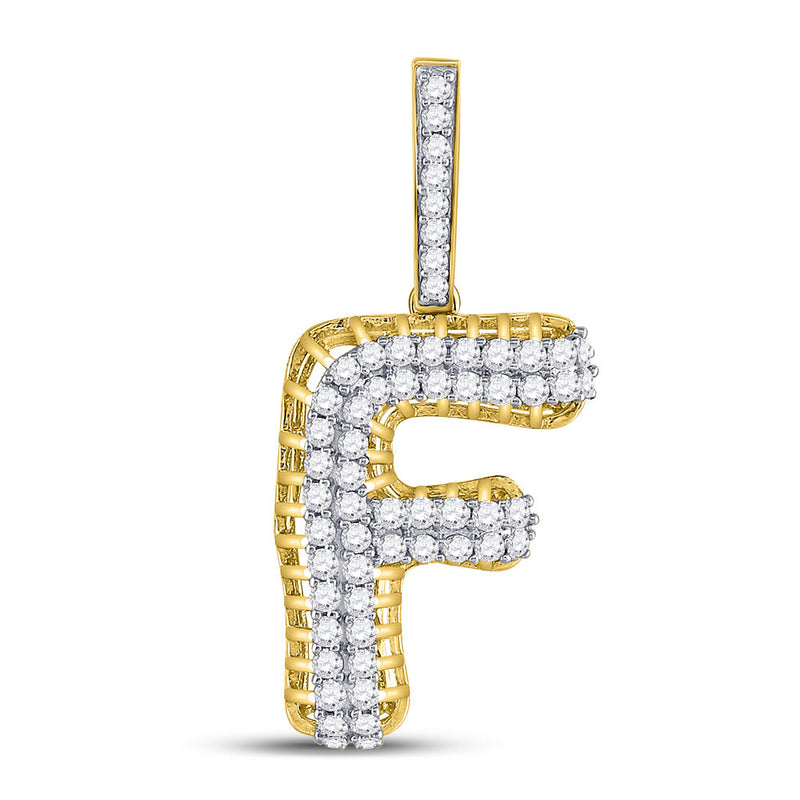 10kt Yellow Gold Mens Round Diamond F Letter Charm Pendant 1 Cttw