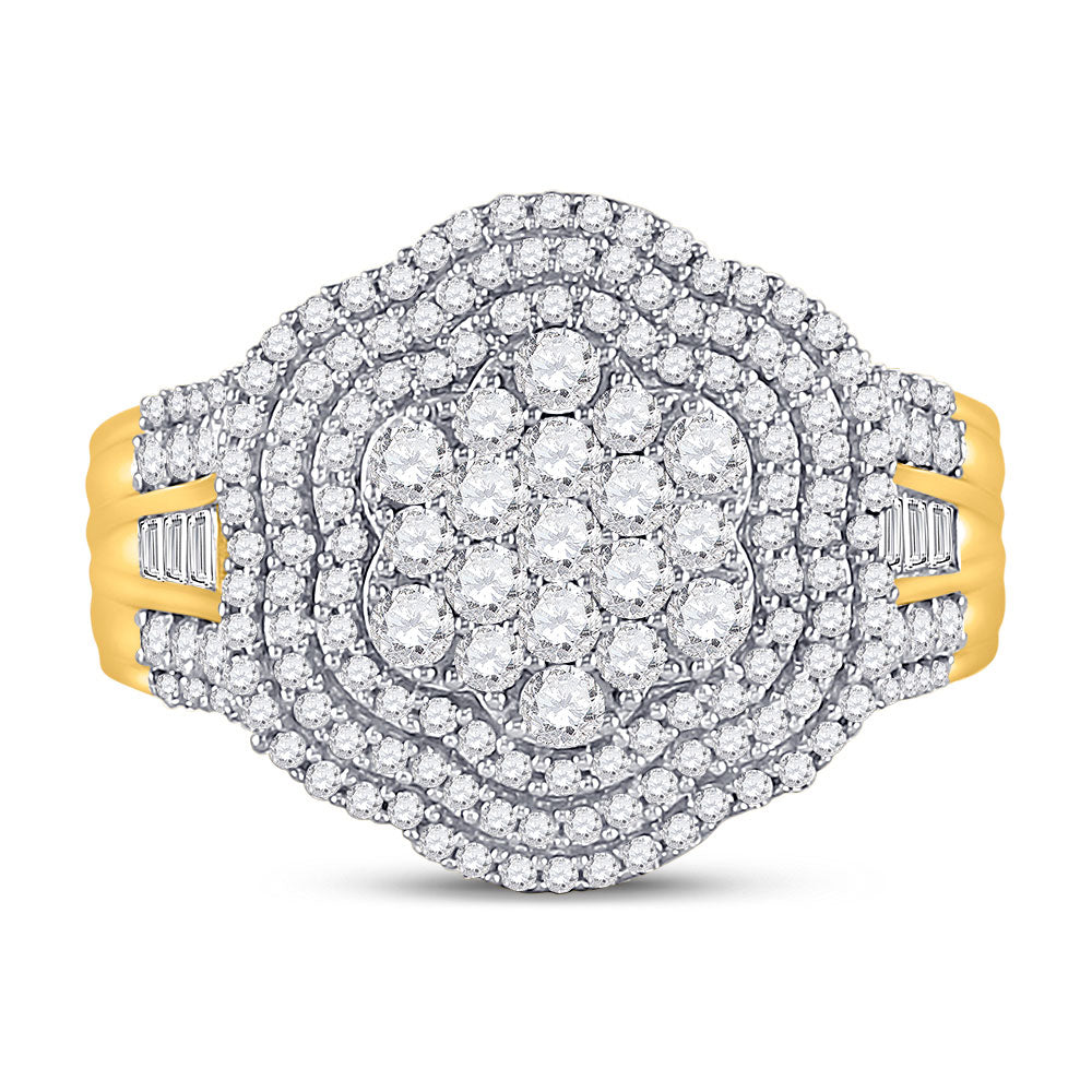 10kt Yellow Gold Mens Round Diamond Large Cluster Band Ring 1-1/2 Cttw