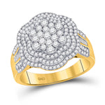 10kt Yellow Gold Mens Round Diamond Large Cluster Band Ring 1-1/2 Cttw