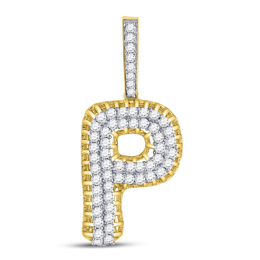 10kt Yellow Gold Mens Round Diamond P Letter Charm Pendant 1 Cttw