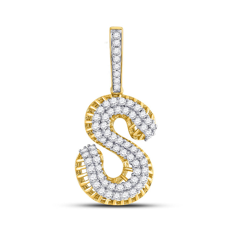 10kt Yellow Gold Mens Round Diamond S Letter Charm Pendant 1-1/3 Cttw