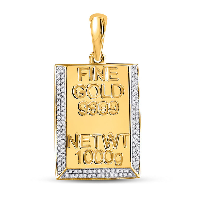 10kt Yellow Gold Mens Round Diamond Kilo Gold Bar Charm Pendant 3/8 Cttw