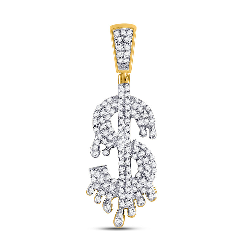 10kt Yellow Gold Mens Round Diamond Dollar-Sign Charm Pendant 3/8 Cttw