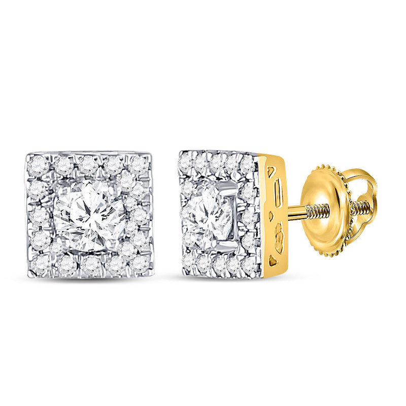 10kt Yellow Gold Womens Round Diamond Square Halo Earrings 3/4 Cttw