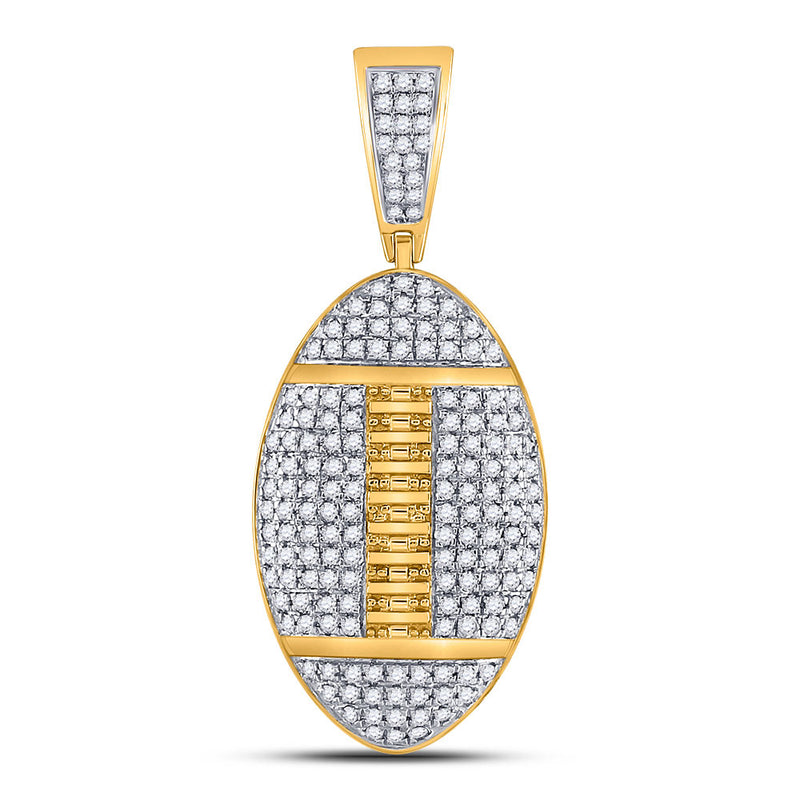 10kt Yellow Gold Mens Round Diamond Football Charm Pendant 1-1/3 Cttw