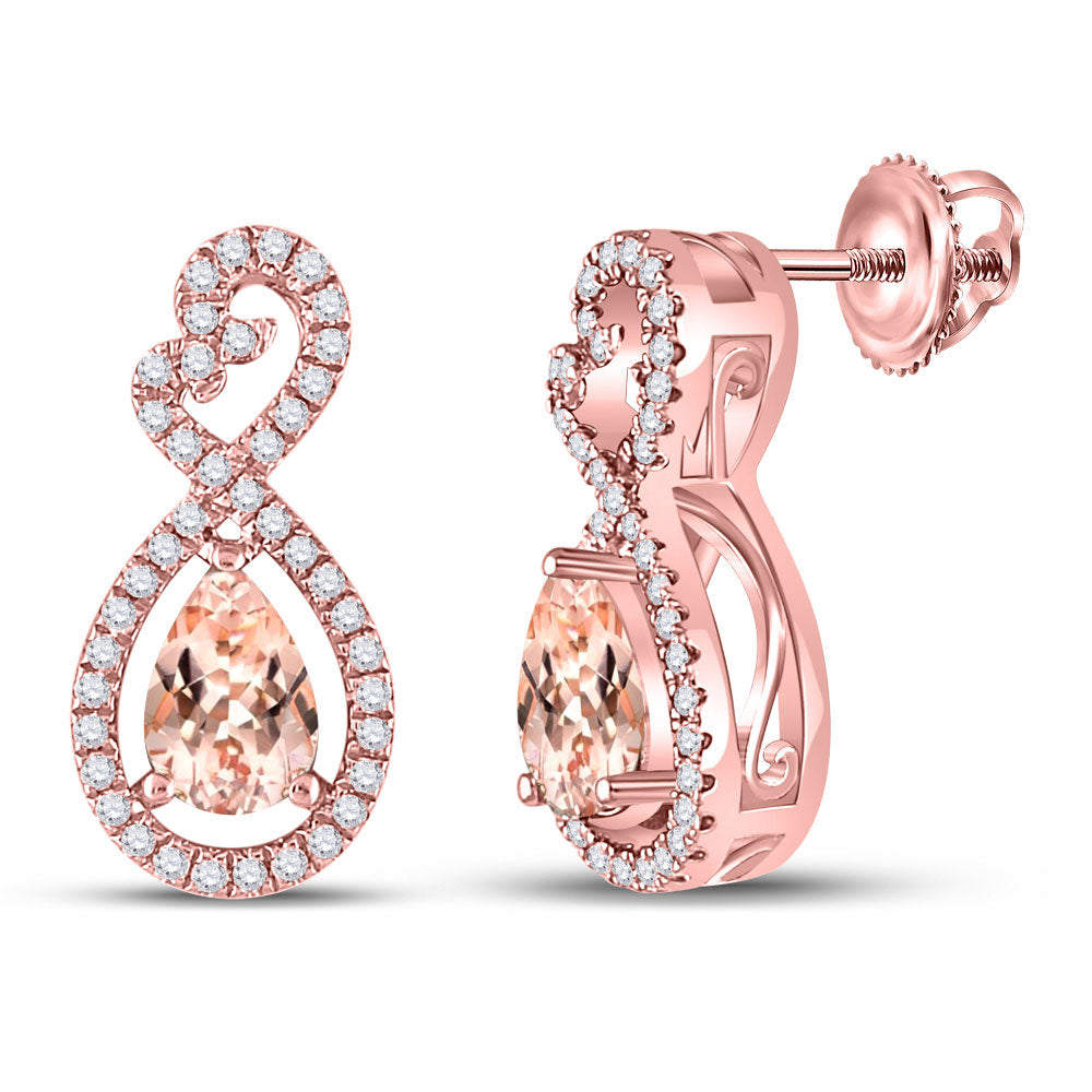 10kt Rose Gold Womens Pear Morganite Fashion Earrings 1 Cttw