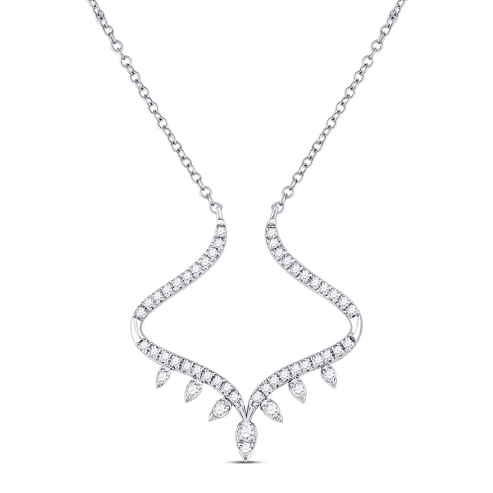 14kt White Gold Womens Round Diamond Modern-V Fashion Necklace 1/4 Cttw