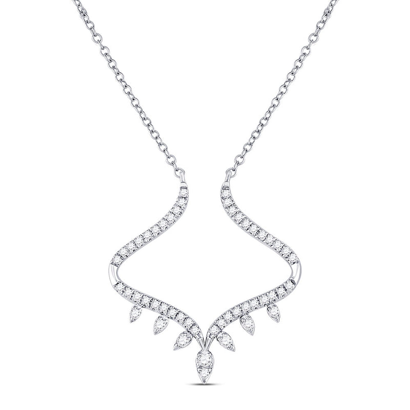 14kt White Gold Womens Round Diamond Modern-V Fashion Necklace 1/4 Cttw