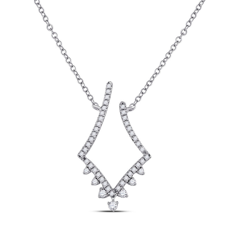 14kt White Gold Womens Round Diamond Modern-V Fashion Necklace 1/4 Cttw