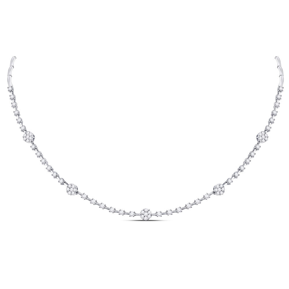 14kt White Gold Womens Round Diamond Cluster Luxury Necklace 1-7/8 Cttw