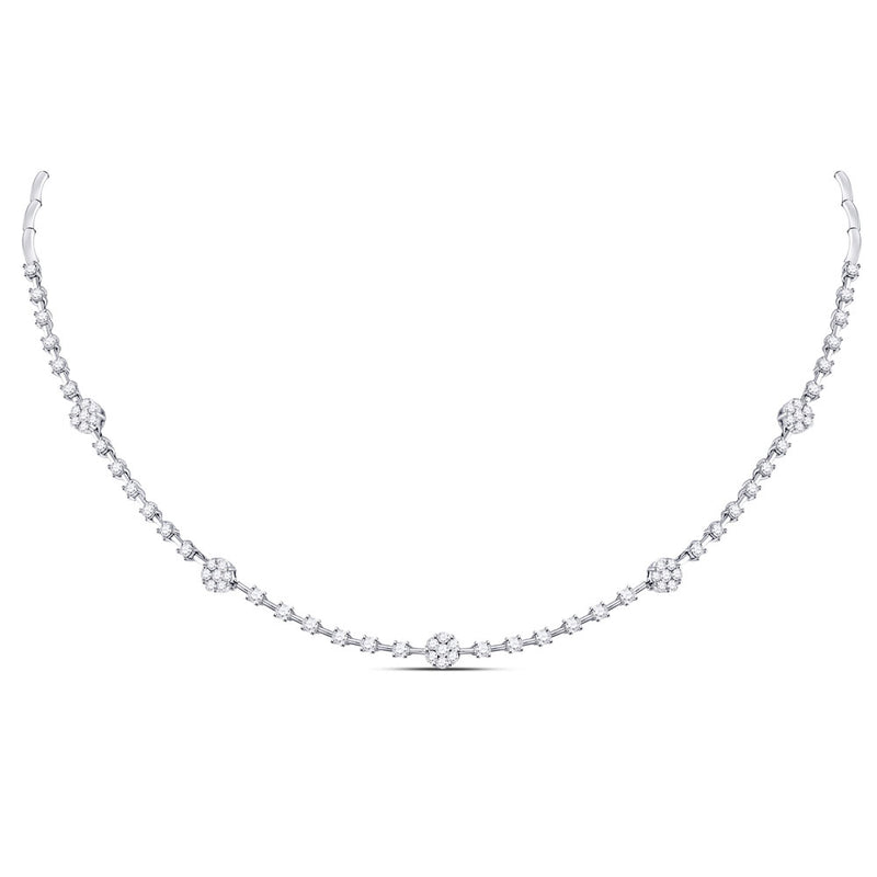 14kt White Gold Womens Round Diamond Cluster Luxury Necklace 1-7/8 Cttw