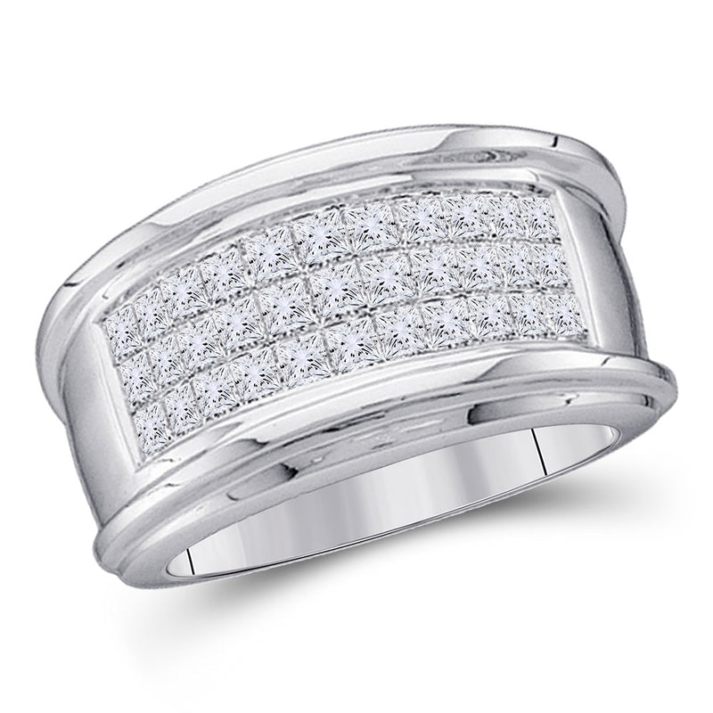 14kt White Gold Mens Princess Diamond Comfort Wedding Anniversary Band Ring 1/2 Cttw