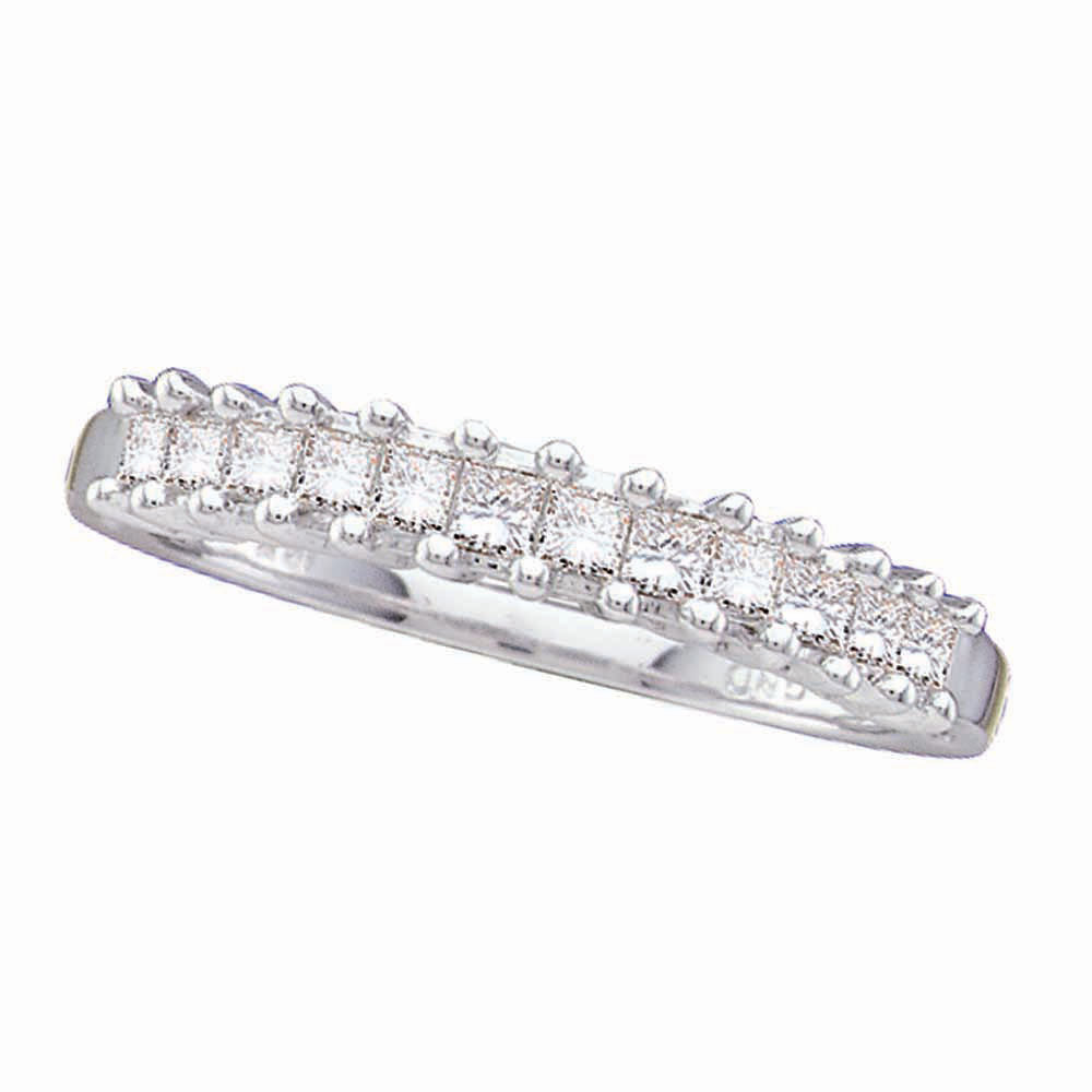 14kt White Gold Womens Princess Prong-set Diamond Single Row Wedding Band 1/2 Cttw