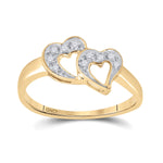 10kt Yellow Gold Womens Round Diamond Double Heart Ring 1/20 Cttw