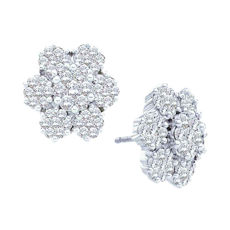 14kt White Gold Womens Round Diamond Large Flower Cluster Earrings 4 Cttw