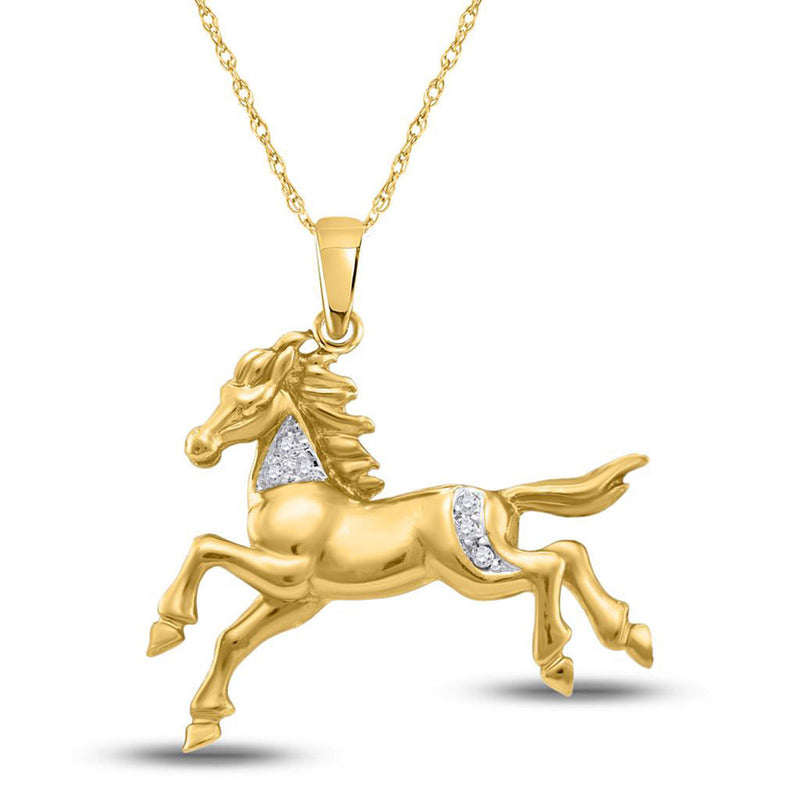 10kt Yellow Gold Womens Round Diamond Horse Pony Animal Pendant 1/20 Cttw