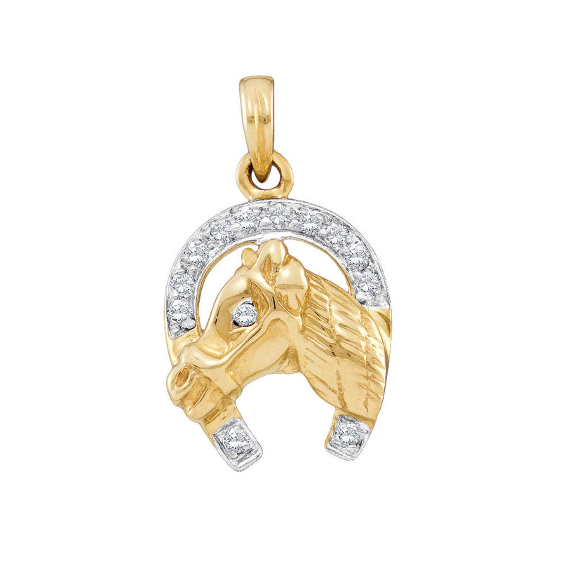 10kt Two-tone Gold Womens Round Diamond Lucky Horseshoe Charm Pendant 1/10 Cttw