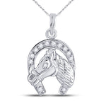 10kt White Gold Womens Round Diamond Lucky Horseshoe Charm Pendant 1/10 Cttw