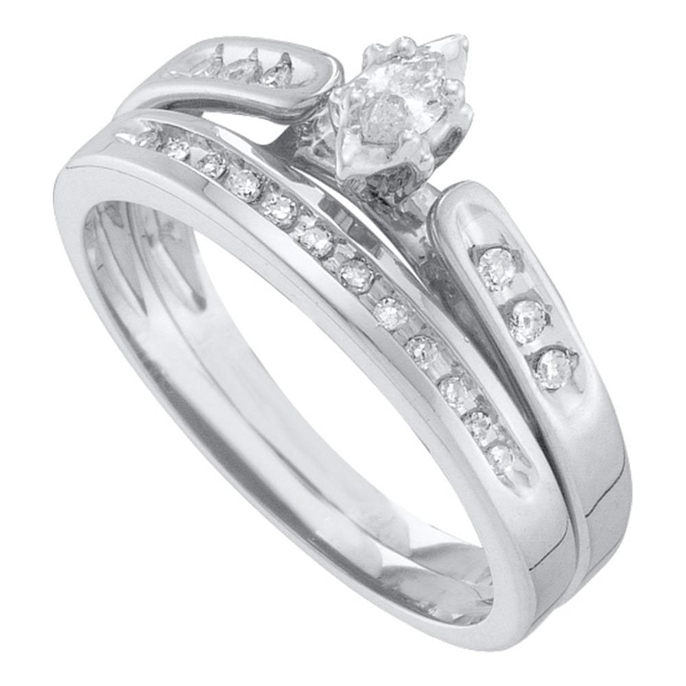 10kt White Gold Marquise Diamond Bridal Wedding Ring Band Set 1/5 Cttw