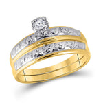 10kt Yellow Gold His Hers Round Diamond Solitaire Matching Wedding Set 1/20 Cttw