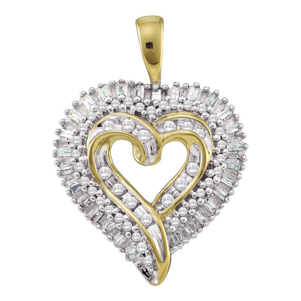 10kt Yellow Gold Womens Round Diamond Heart Cluster Pendant 1/2 Cttw