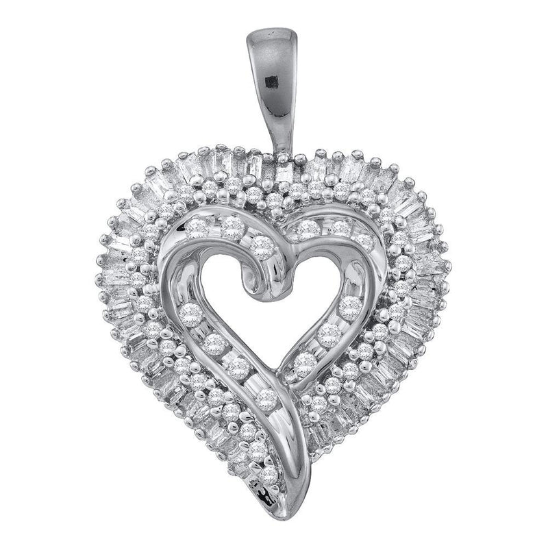 10kt White Gold Womens Round Diamond Heart Cluster Pendant 1/2 Cttw