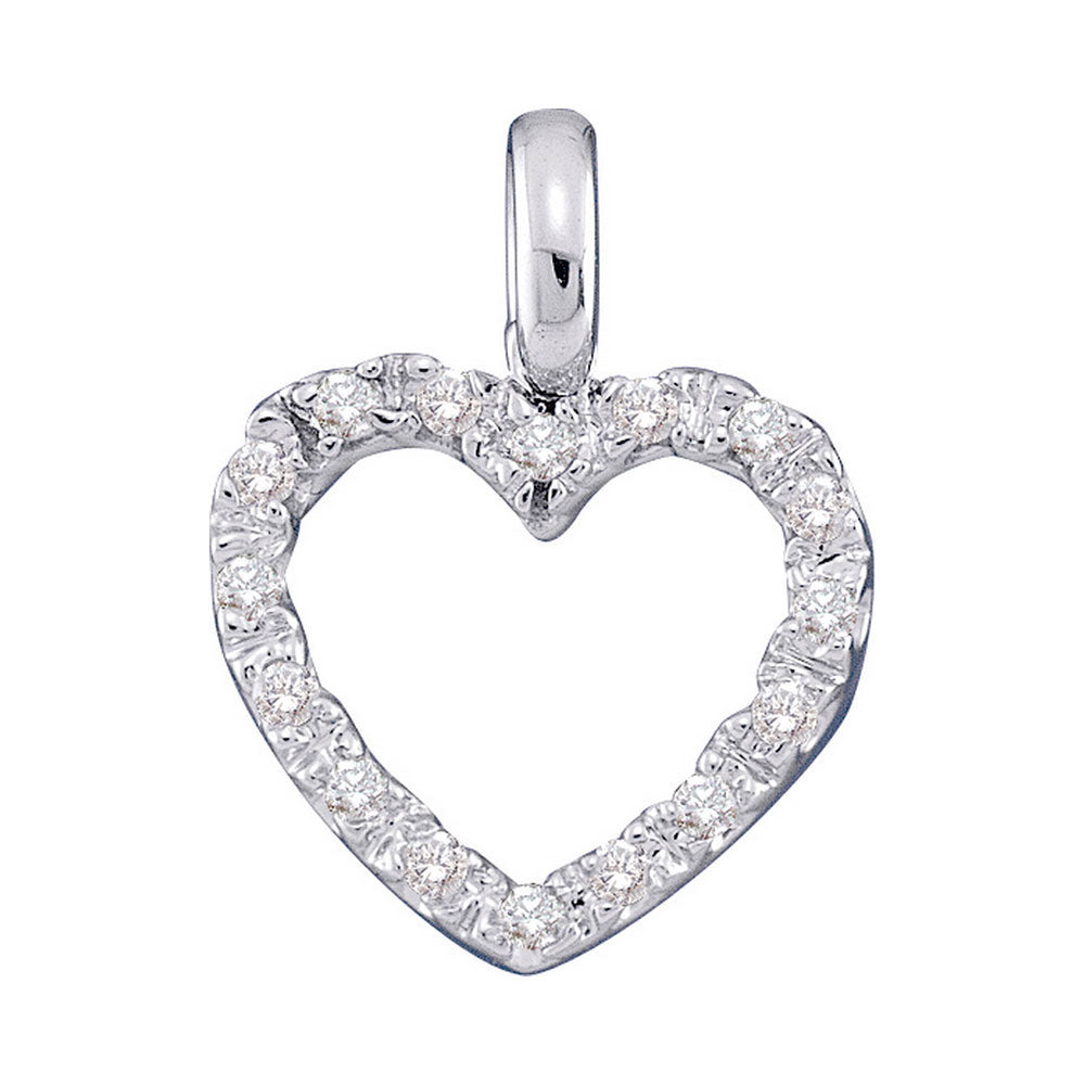 10kt White Gold Womens Round Diamond Heart Pendant 1/10 Cttw