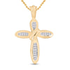 10kt Yellow Gold Womens Baguette Diamond Cross Pendant 1/4 Cttw