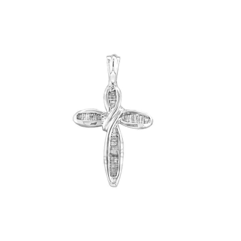 10kt White Gold Womens Baguette Diamond Cross Religious Pendant 1/4 Cttw