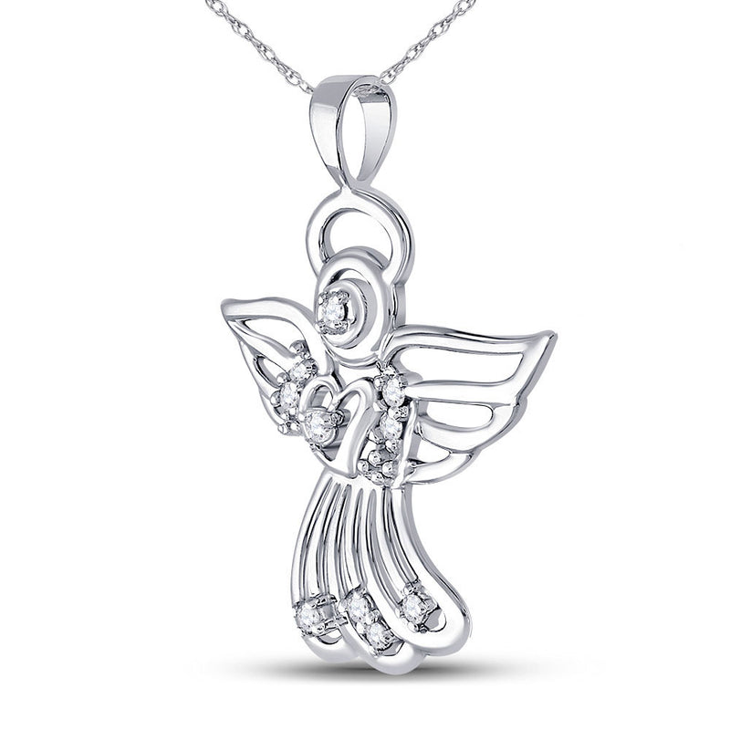 10kt White Gold Womens Round Diamond Guardian Angel Pendant 1/10 Cttw