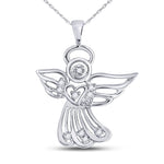 10kt White Gold Womens Round Diamond Guardian Angel Pendant 1/10 Cttw