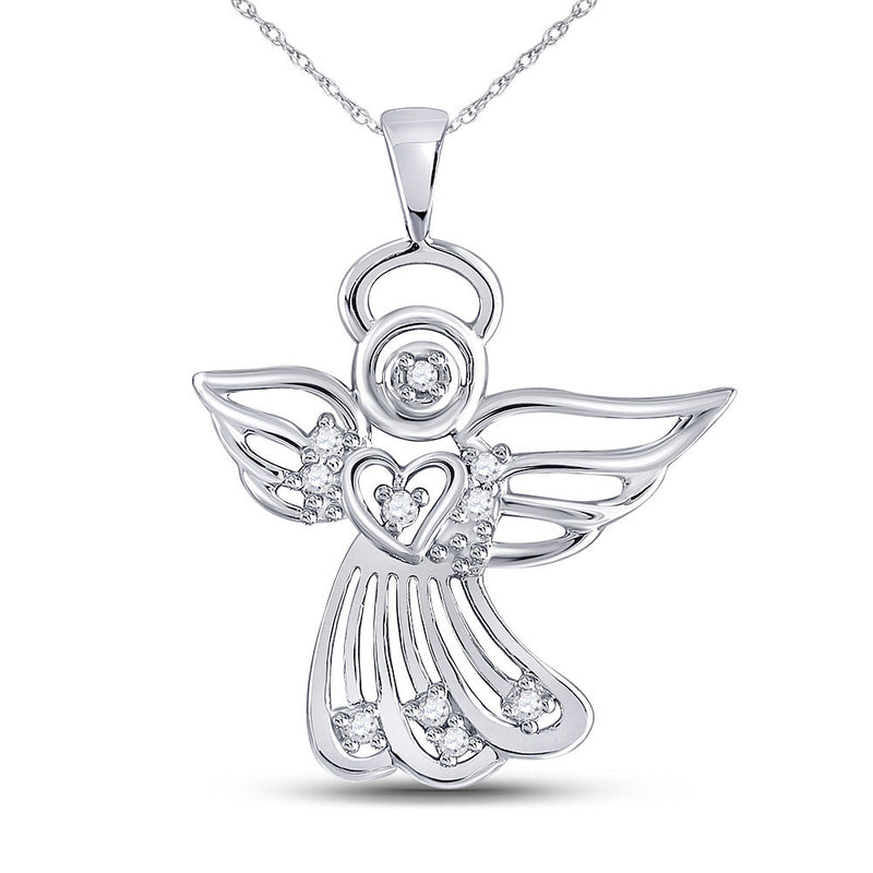 10kt White Gold Womens Round Diamond Guardian Angel Pendant 1/10 Cttw