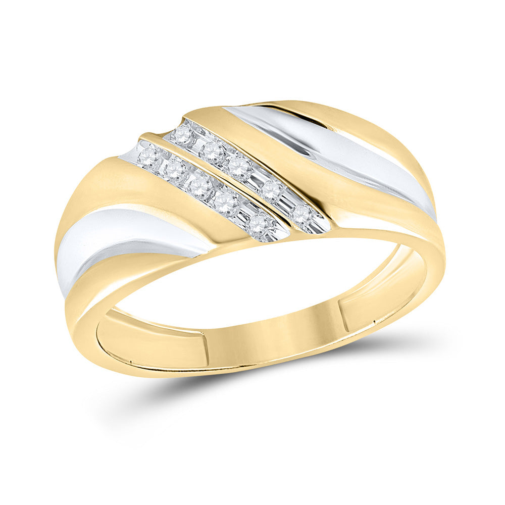 10kt Yellow Gold Mens Round Diamond 2-tone Wedding Anniversary Band Ring 1/8 Cttw