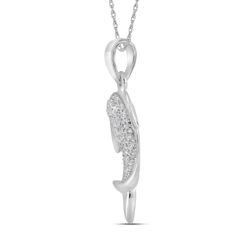 10kt White Gold Womens Round Diamond Dolphin Fish Animal Pendant 1/10 Cttw