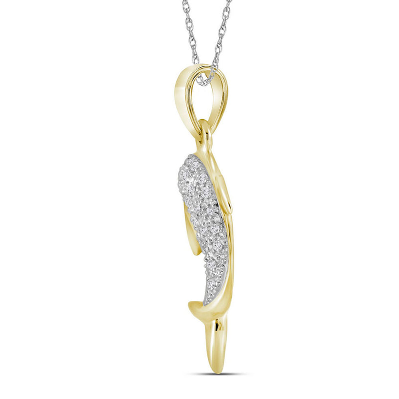 10kt Yellow Gold Womens Round Diamond Dolphin Nautical Animal Pendant 1/10 Cttw