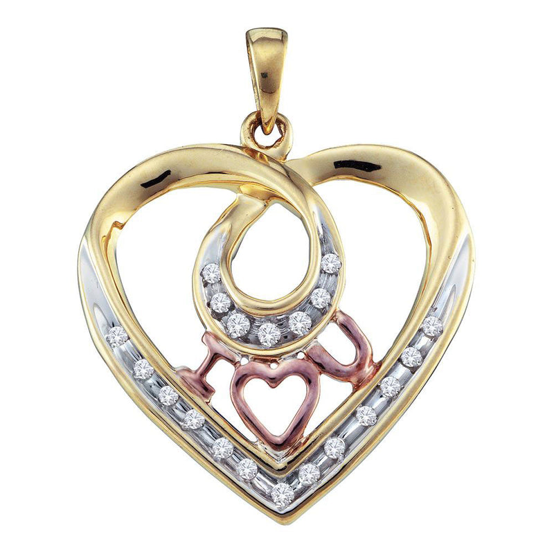 10kt Yellow Gold Womens Round Diamond Heart I Love You Pendant 1/8 Cttw