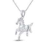 10kt White Gold Womens Round Diamond Horse Pony Animal Pendant 1/20 Cttw